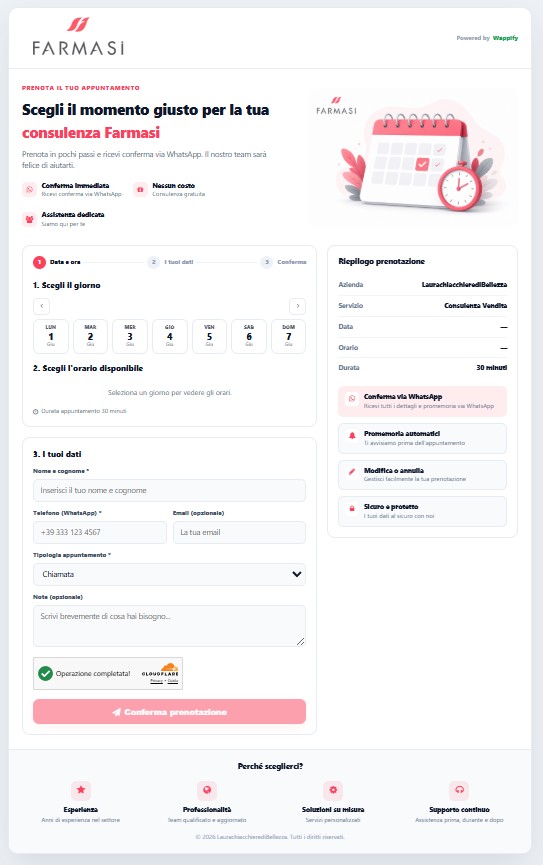 Landing personalizzata per prenotazioni online Wappify